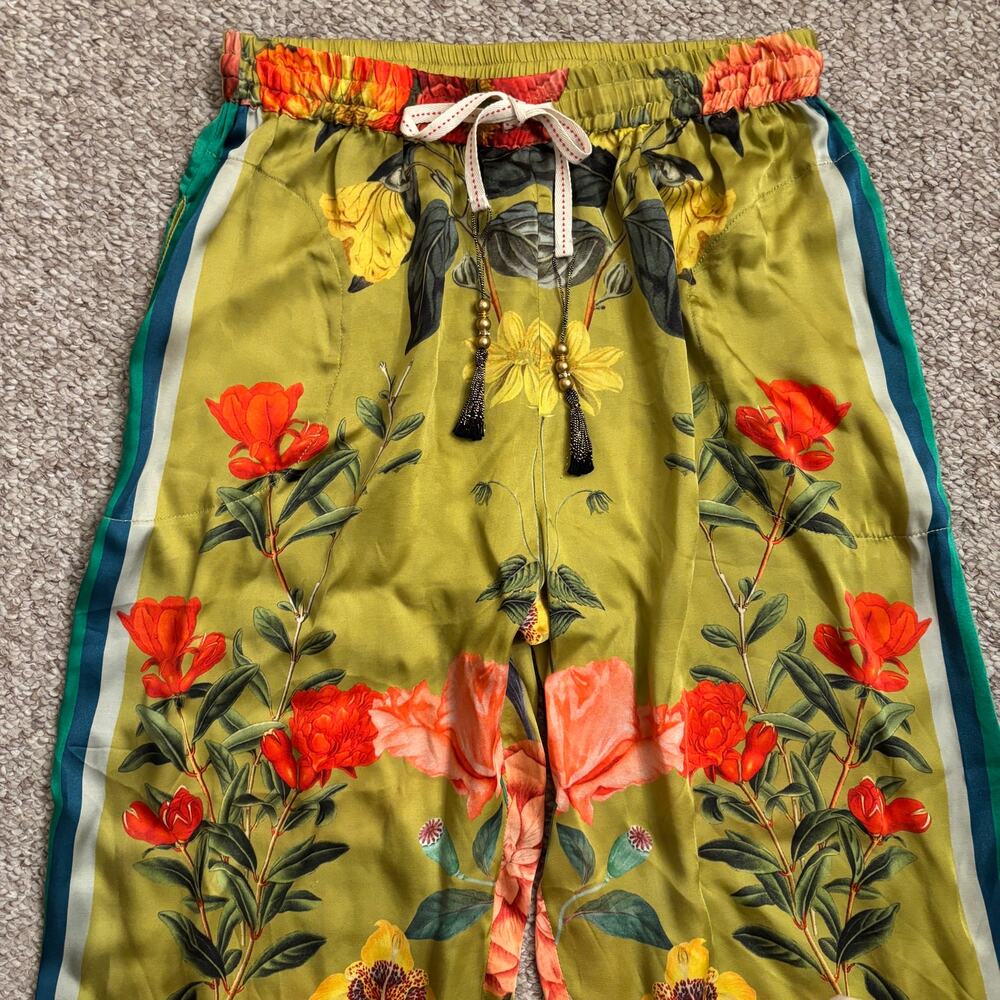 Arratta French Riviera pants bright green floral wide leg size medium - Picture 3 of 8